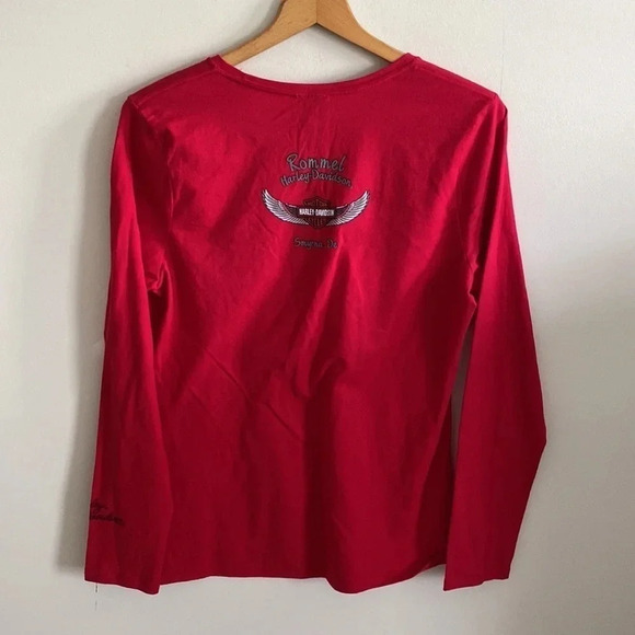 Harley-Davison cherry red and black long sleeve graphic logo tee size M - Picture 5 of 7